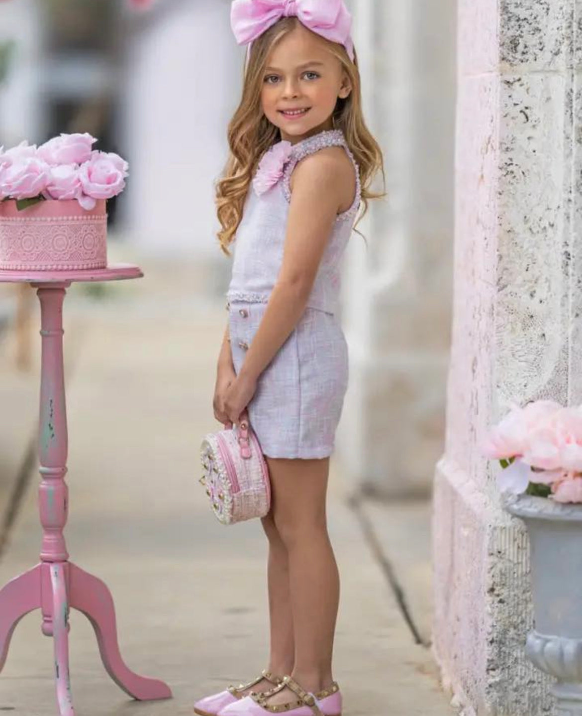 Pearl Tweed Pastel Halter Short Set