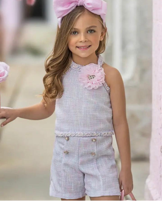 Pearl Tweed Pastel Halter Short Set