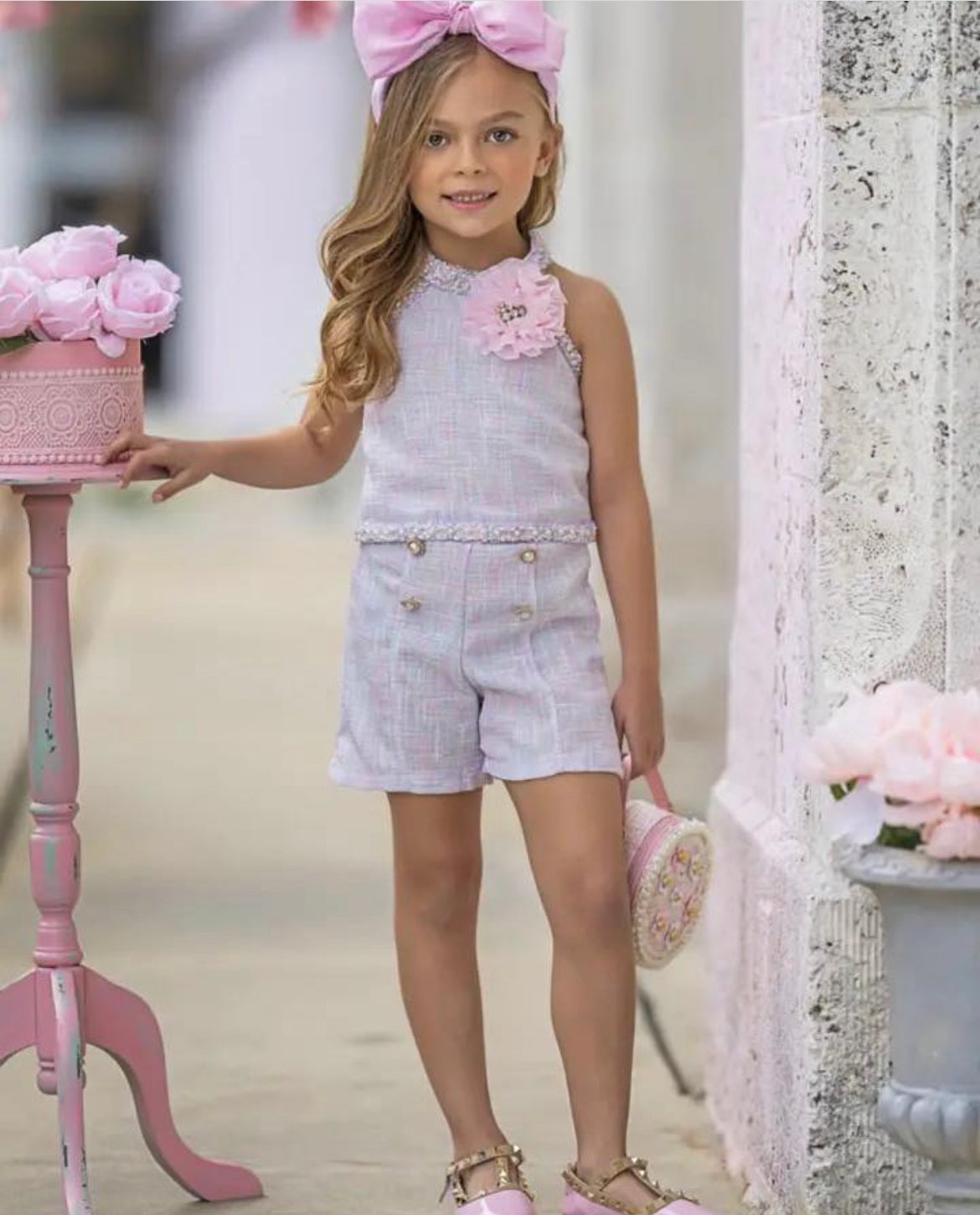 Pearl Tweed Pastel Halter Short Set
