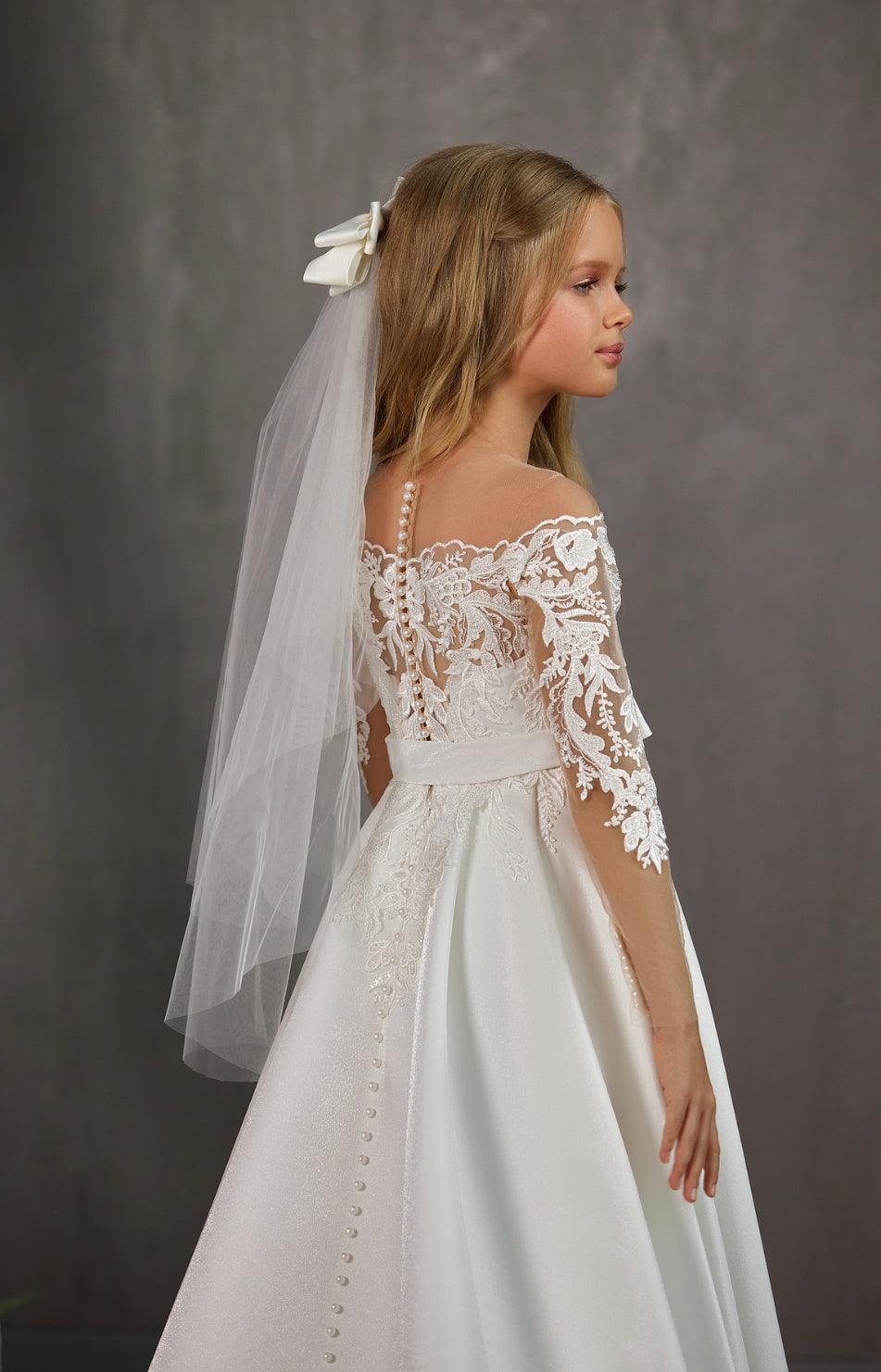Ivory Bow Veil & Lace Headpiece