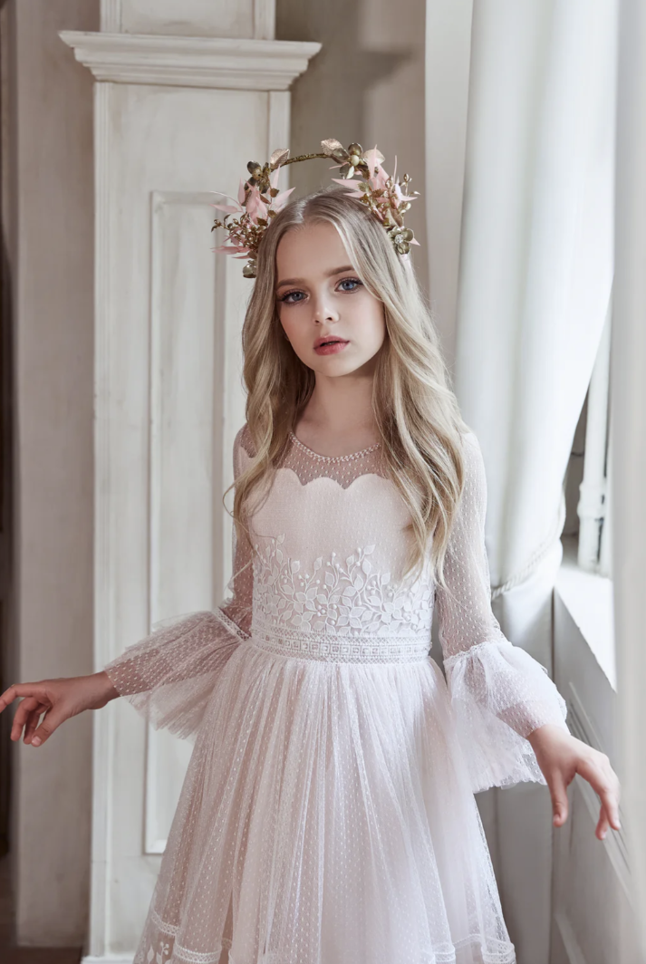 Boho Chic Princess Flower Girl Communion Dress Celestial 3133 Pre-order 7-8 years / As Picture (MistyRose) Boho Chic Princess Flower Girl Communion Dress Celestial 3133 Pre-order 7-8 years / As Picture (MistyRose)