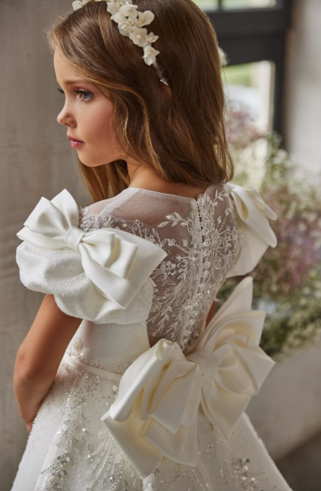 Bright editorial of a couture gown in natural light