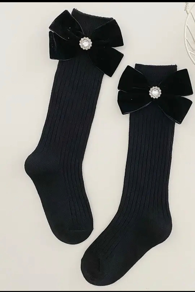 Rhinestone Velvet Bow Socks