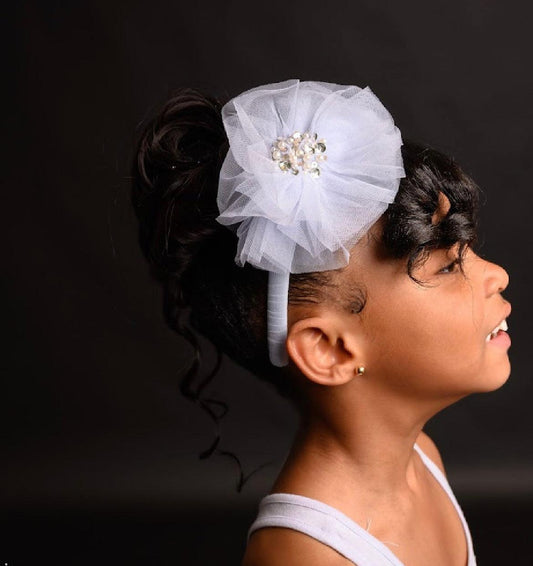 Elegant Tulle and Pearl Flower Headband