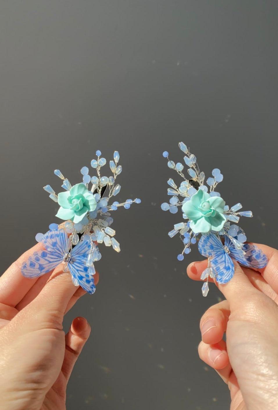 Whimsical Floral Butterfly Hair Clips