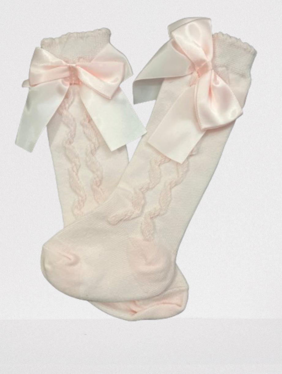 Pink Satin Bow Knee Socks