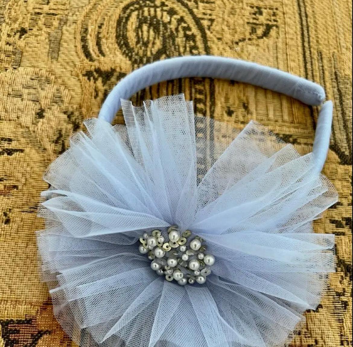 Elegant Tulle and Pearl Flower Headband