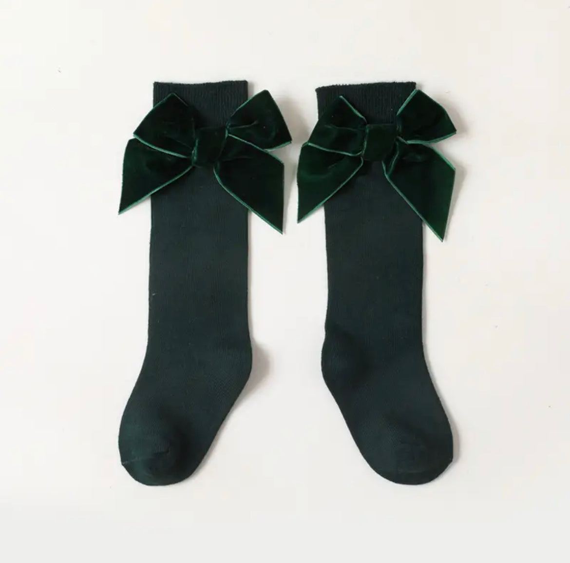 Green Velvet Bow Socks