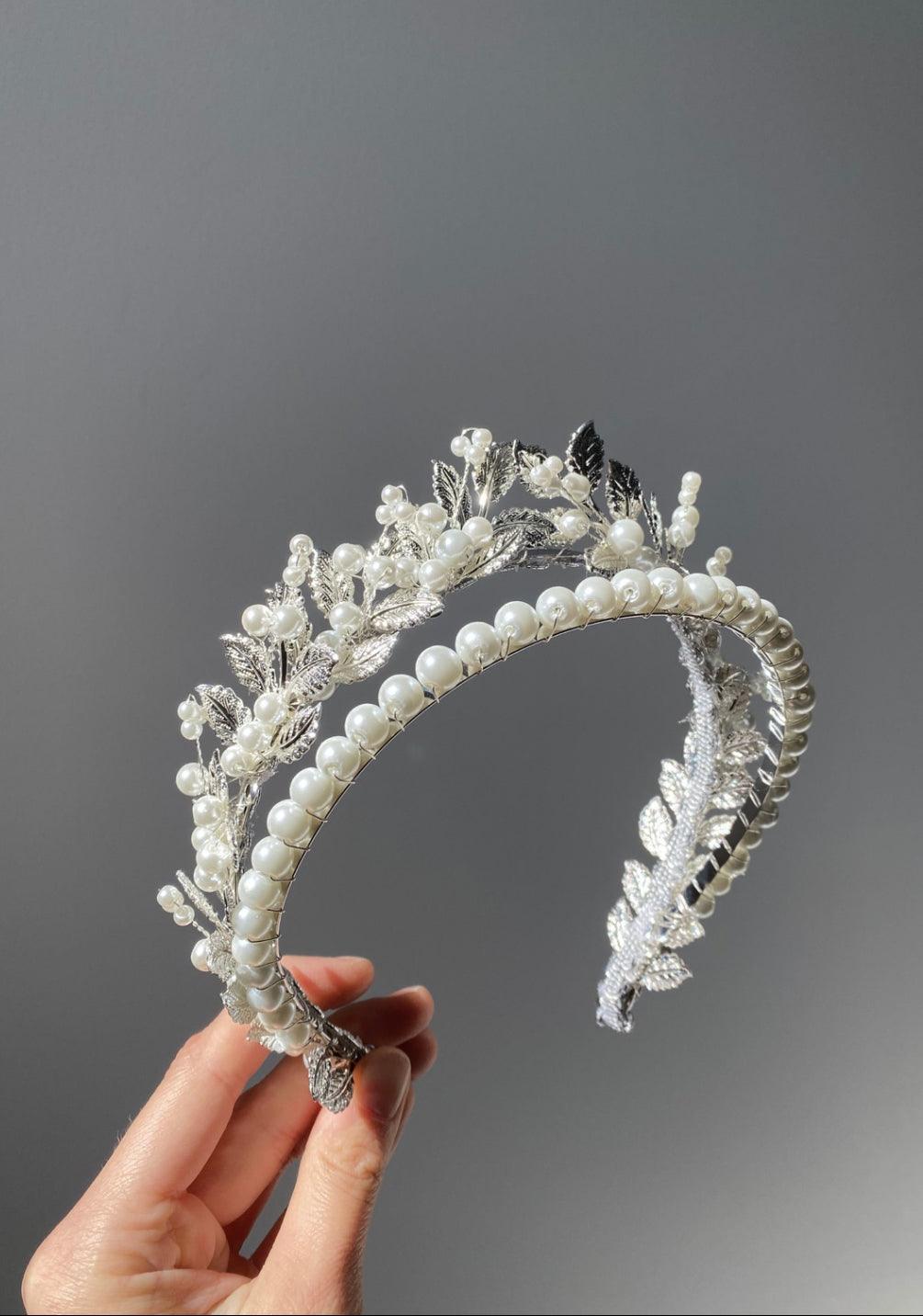 Luxe Pearl and Silver Leaf Tiara