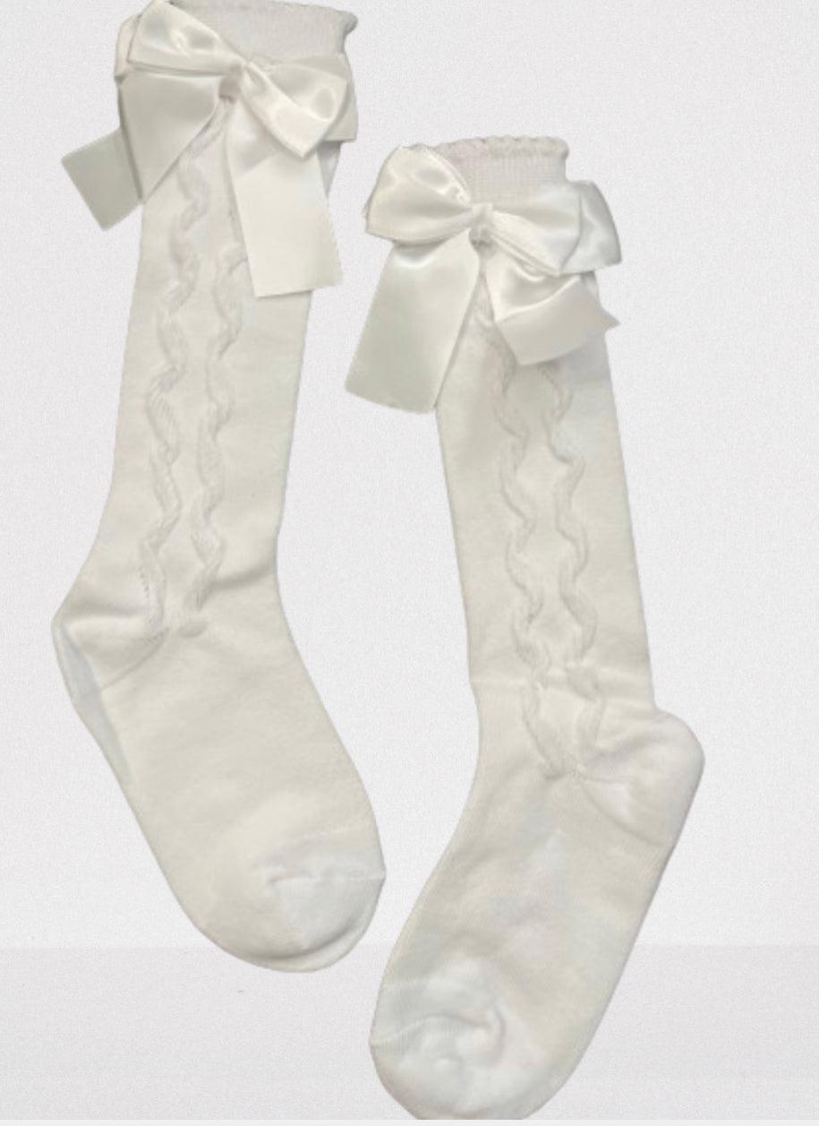 Ivory Satin Bow Knee Socks