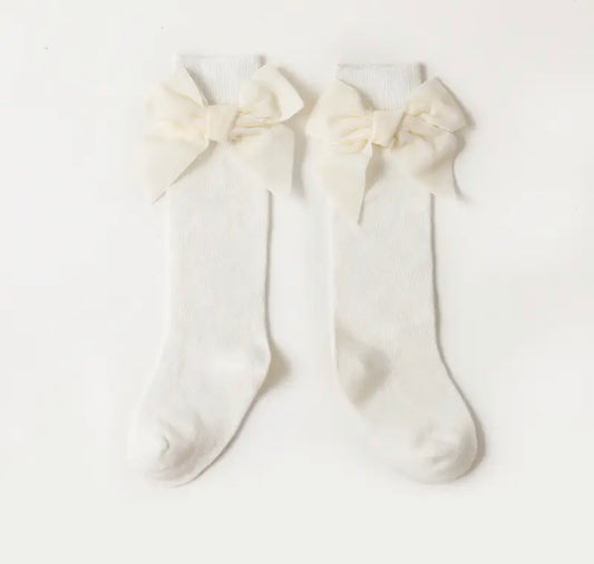 Ivory Velvet Bow Socks