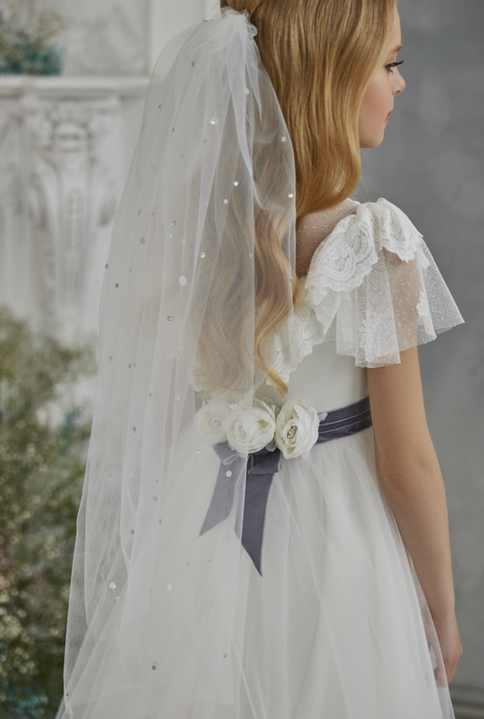 Celestial Sparkle Veil with Floral Accent