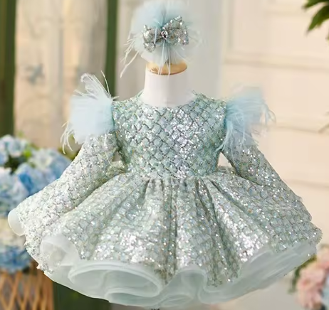 The Frosted Elegance Sequin Dress & Matching Hair Bow