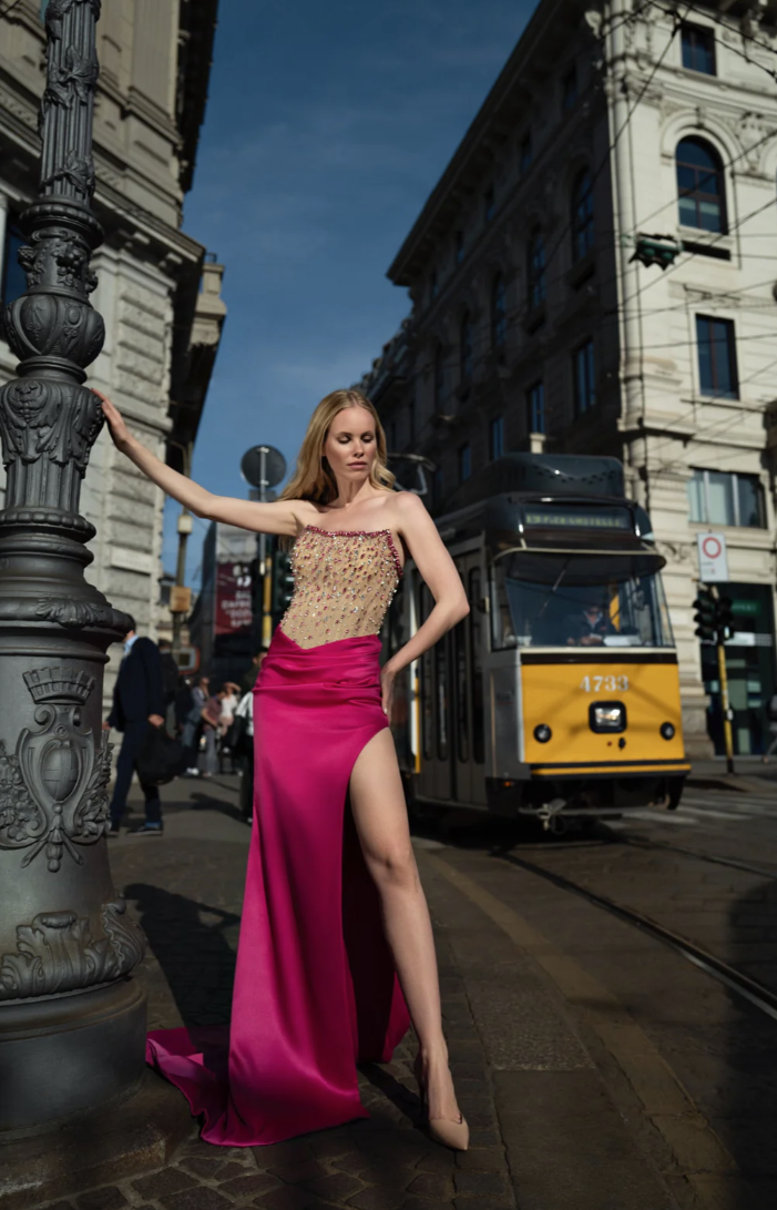 The Milano Fuchsia Jewel Gown