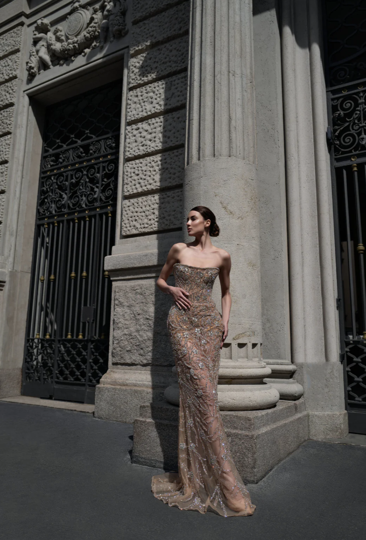 The Aurelia Crystal Column Gown