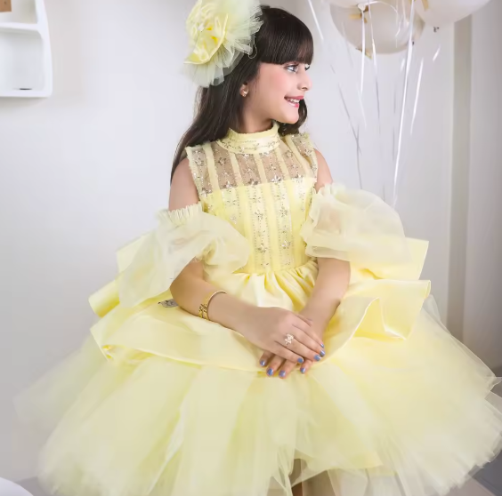 Golden Radiance Tulle Gown & Matching Hair Bow