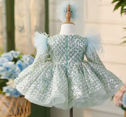 The Frosted Elegance Sequin Dress & Matching Hair Bow