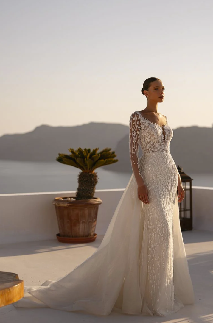 “Celestia” Beaded Illusion Lace Gown