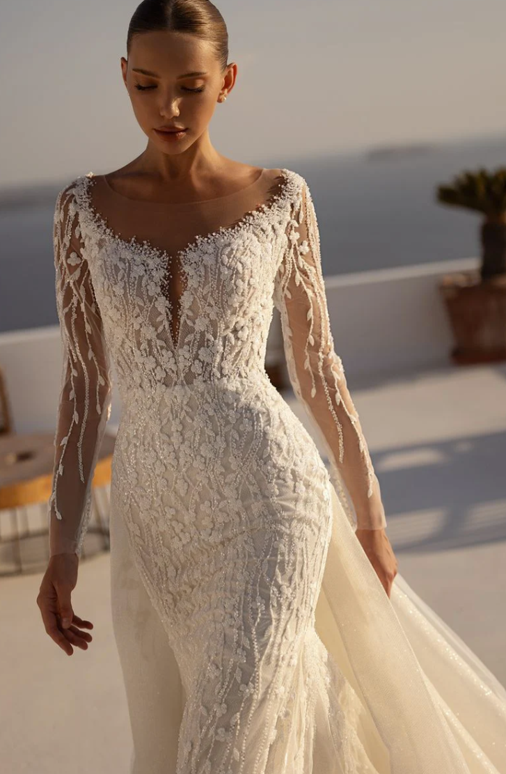 “Celestia” Beaded Illusion Lace Gown