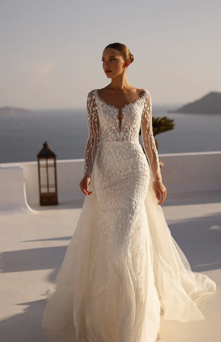 “Celestia” Beaded Illusion Lace Gown