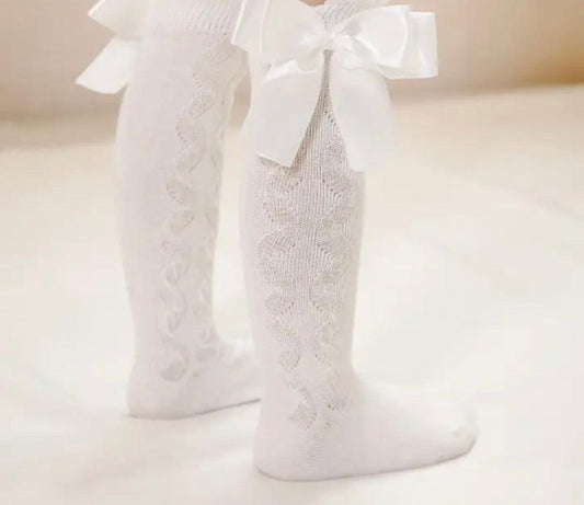 White Satin Bow Knee Socks