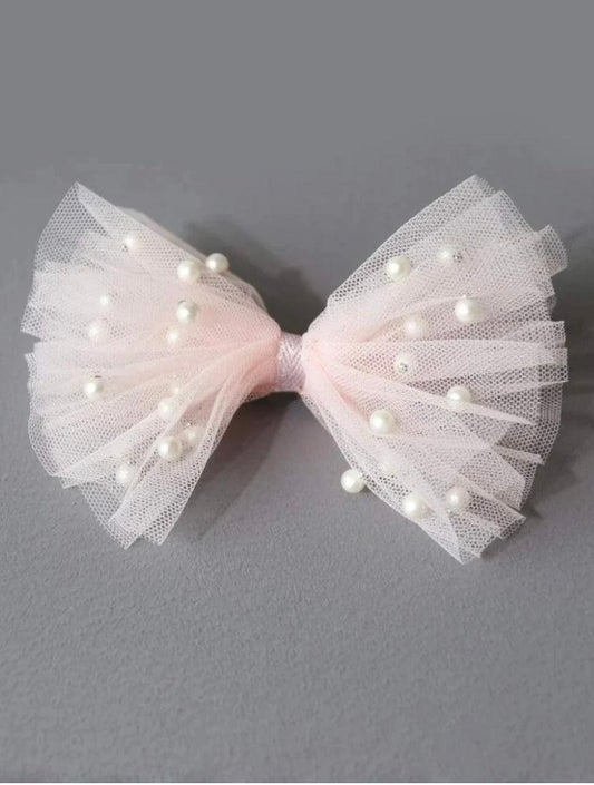 Pink Tulle Hair Clip with Pearls