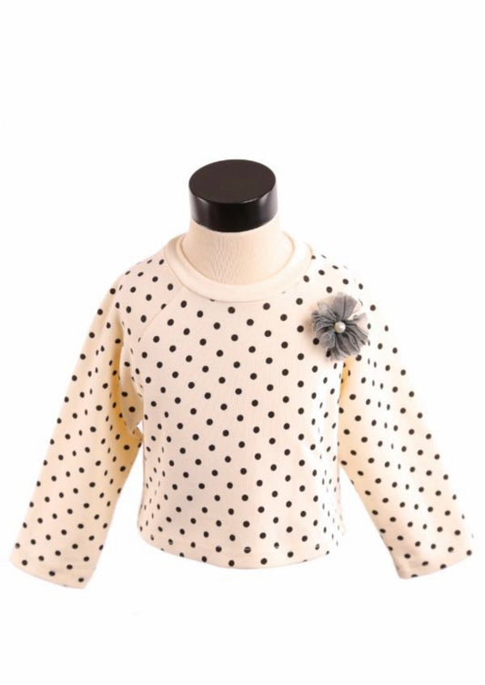 Ivory Polka Dot Top w/ Tulle Pinwheel