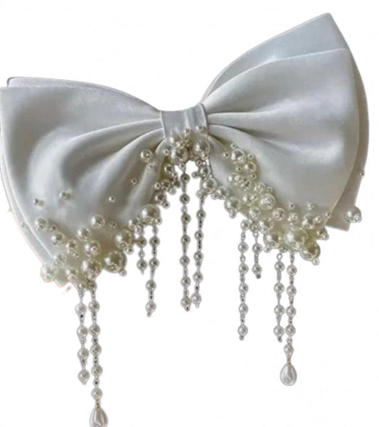 Elegant Pearl-Embellished Bow Hair Clip