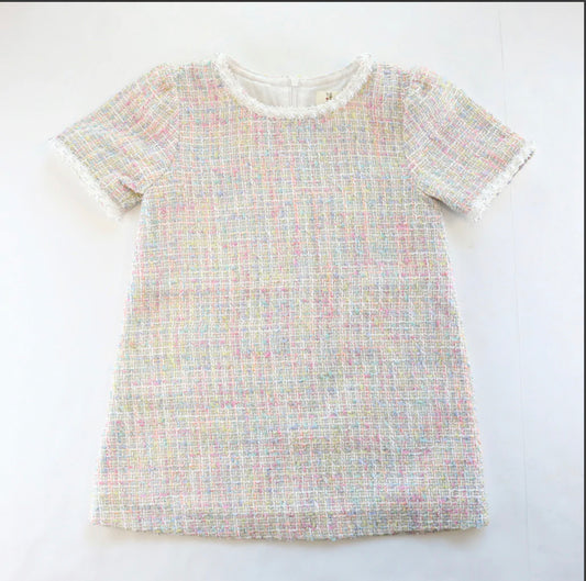 Elegant Pastel Tweed Shift Dress