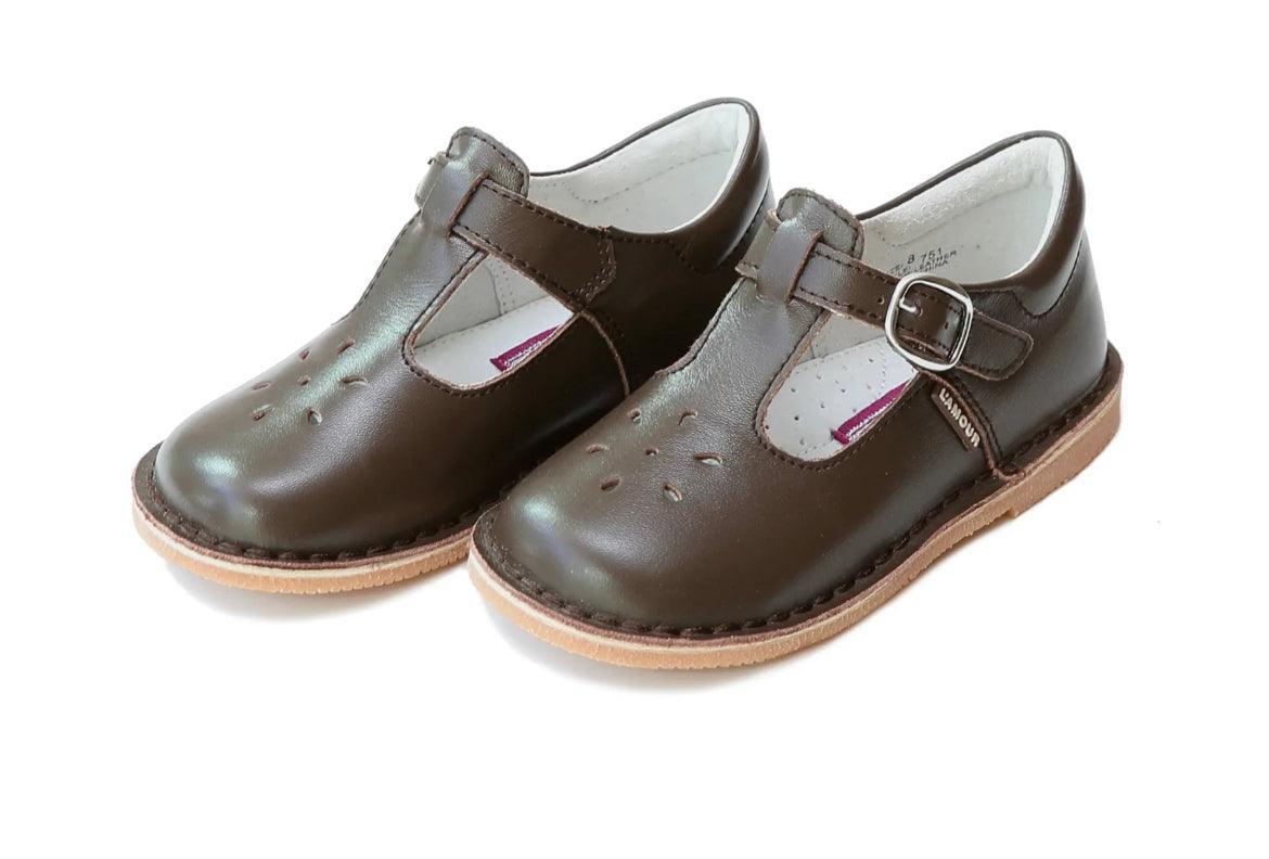 L'Amour Brown Leather T-Strap Mary Janes