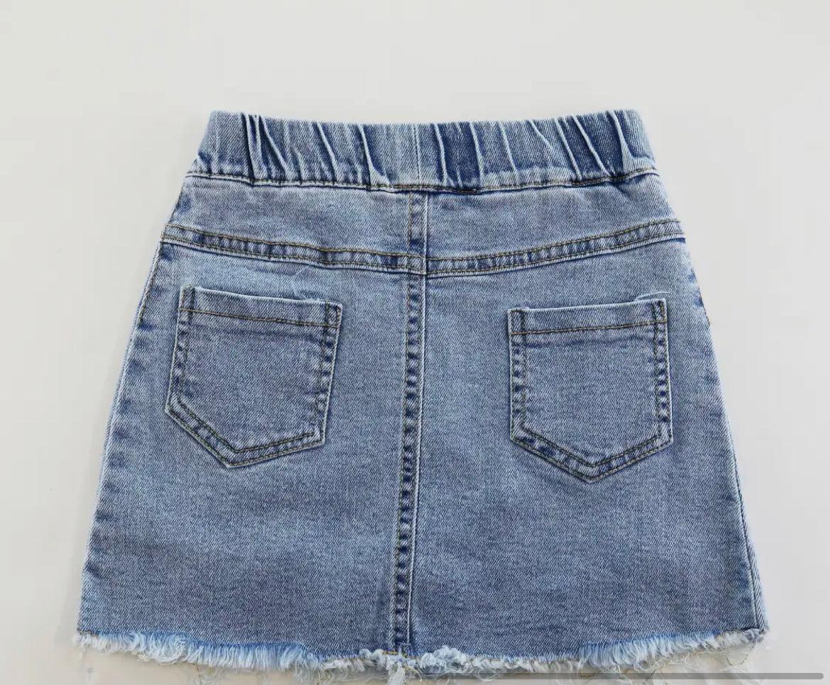 Pearl-Embellished Denim Skirt