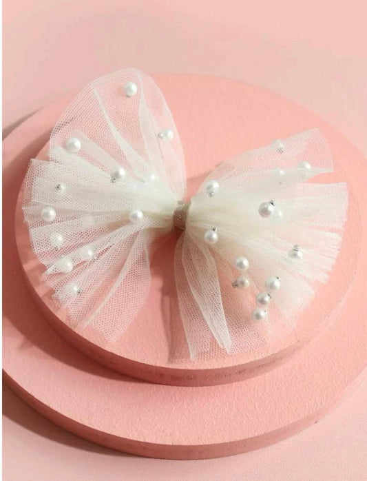 Pearl-Embellished Tulle Bow