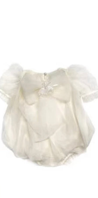 Adorable Angelic Baby Romper with Puff Sleeves and Bow Detai