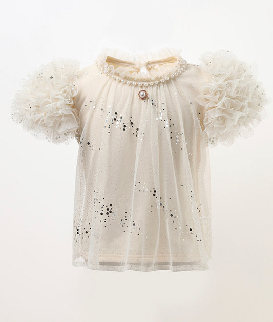 Elegant Pearl & Tulle Sparkle Blouse