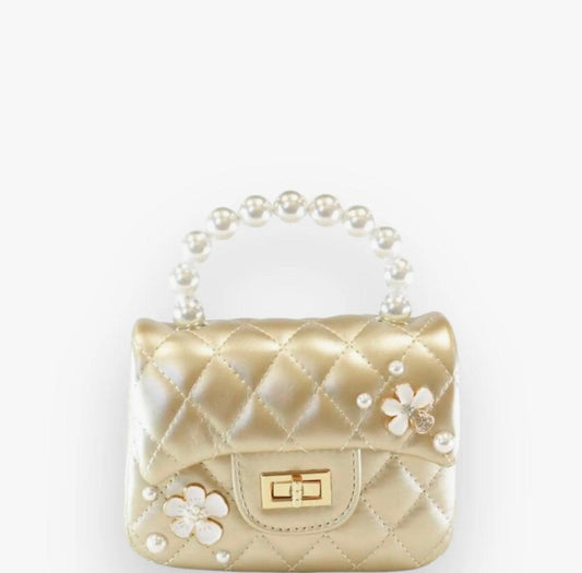 Gold Pearl Handle Quilted Purse