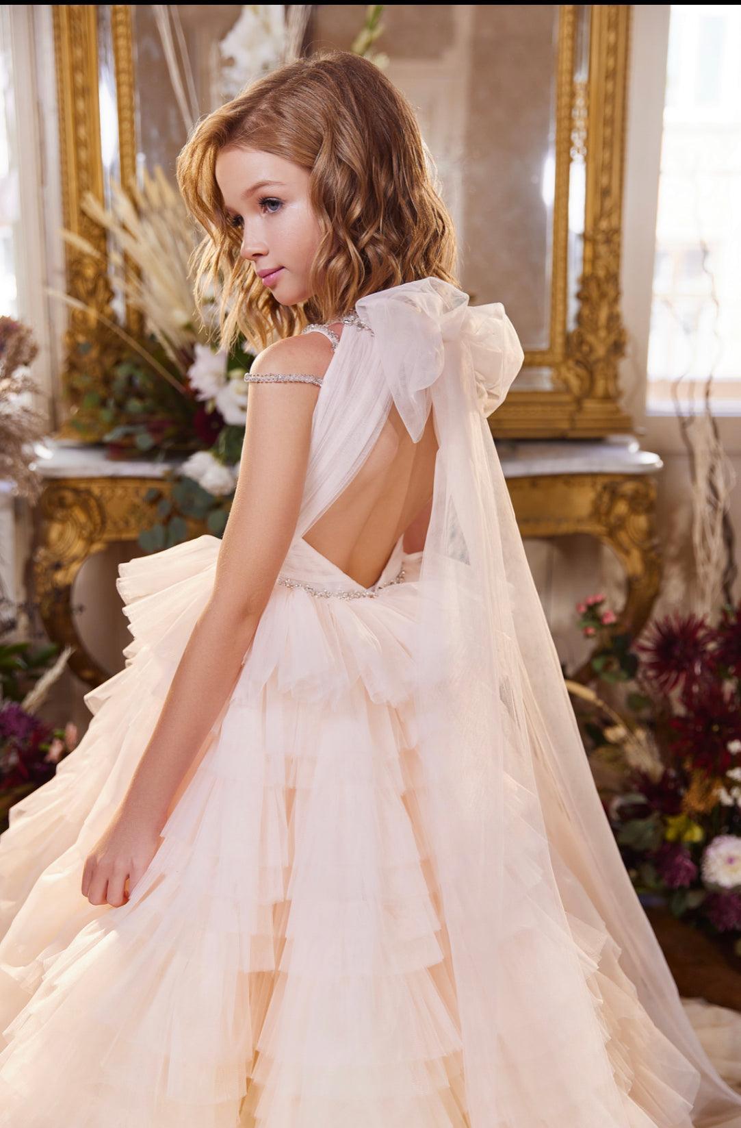 Ethereal Pearl Ruffle Gown