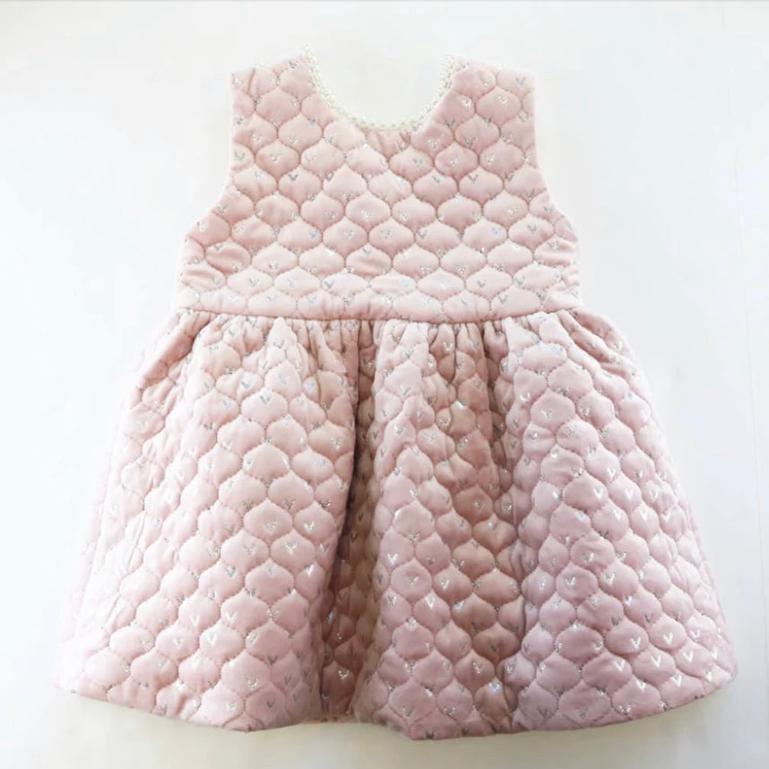 Quilted Velvet Pearl-Trim Dress