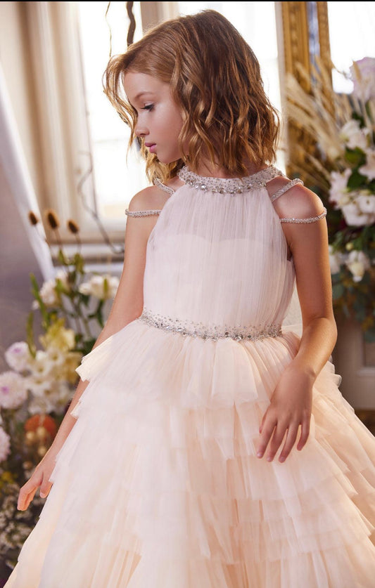 Ethereal Pearl Ruffle Gown